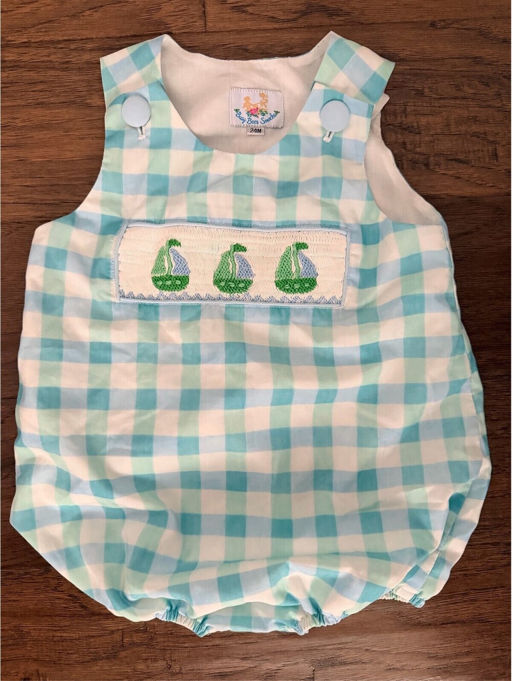 Busy Bees Smocks Baby Boy Sailboat Smocked Gingham Romper Blue 24M (0002)